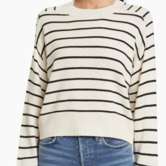 T Tahari Cream and Black Stripe Cropped Sweater, Small - Picture 1 of 13